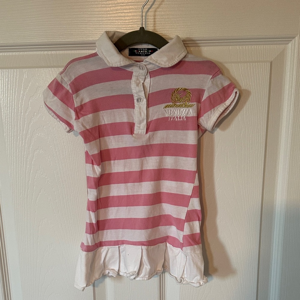 Venezia Pink and White Striped Kids Polo